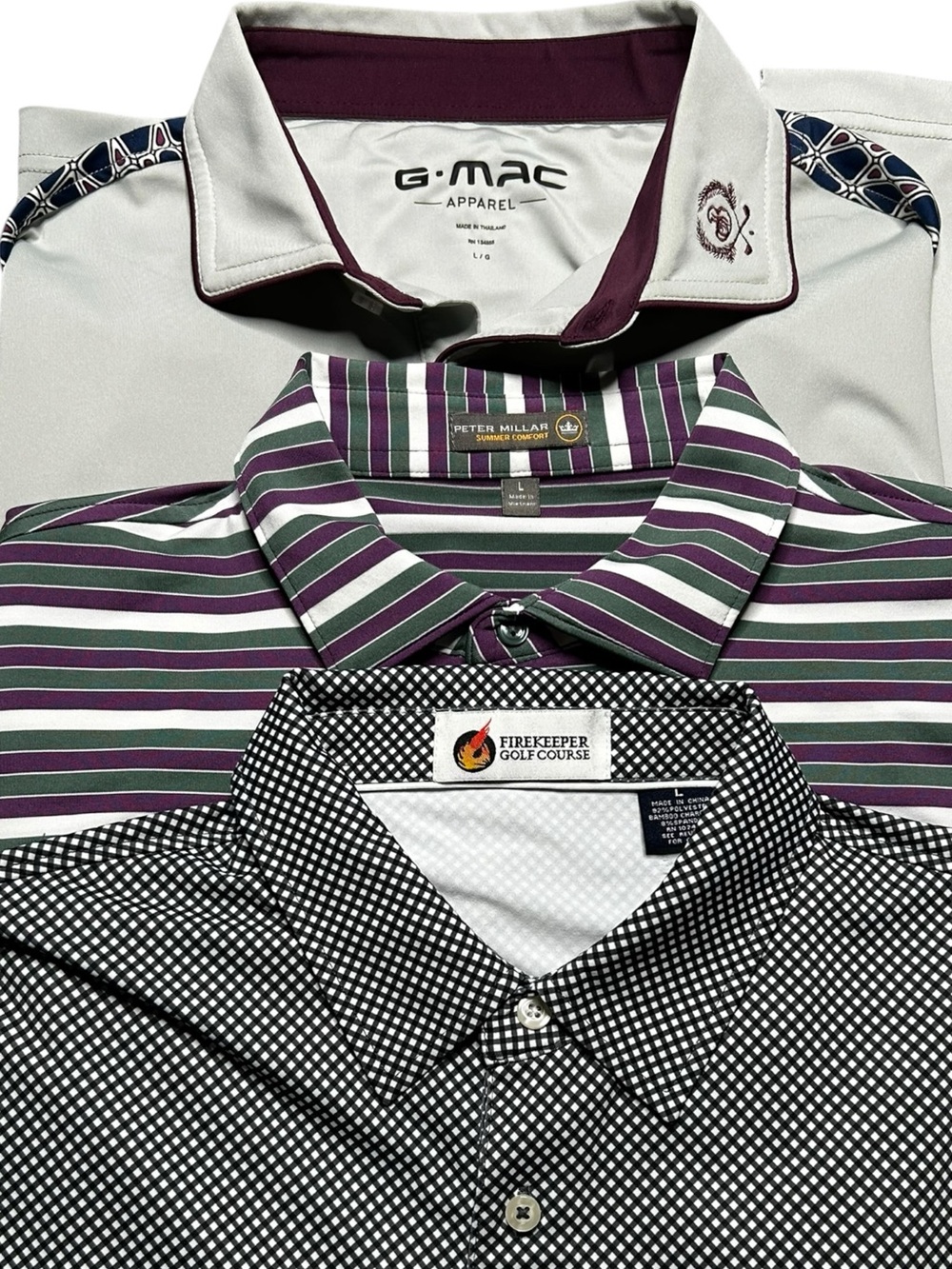 Mens Golf Polo Bundle Lot of 3 Peter Millar GMac Firekeeper Golf Course Size L